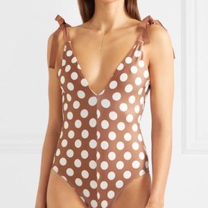 ZIMMERMANN Grosgrain-Trimmed Polka-Dot Swimsuit